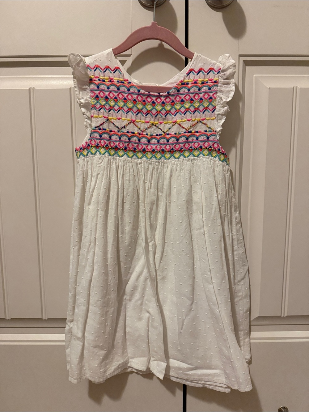 Tommy Bahama White Girls' Embroidered Ruffle Sleeve Dress